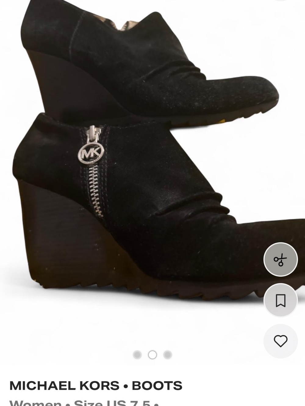 Michael Kors Black Suede Wedge Ankle Booties with MK Zip Charm